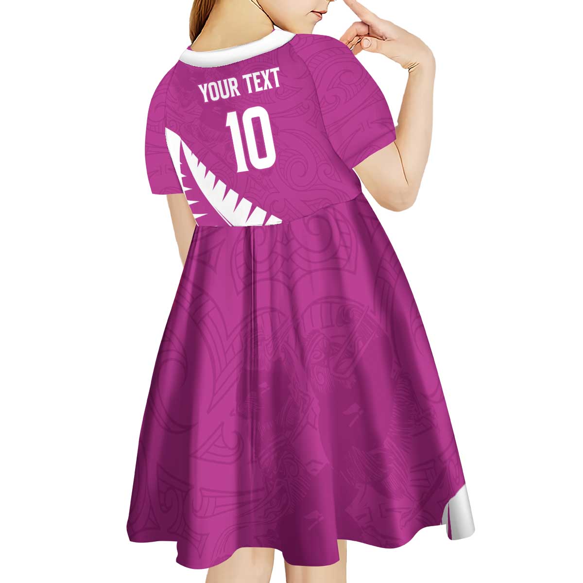 Custom New Zealand Cricket Kid Short Sleeve Dress Kiwi Birds Haka Dance Pink Fern Sporty Style LT03 - Polynesian Pride