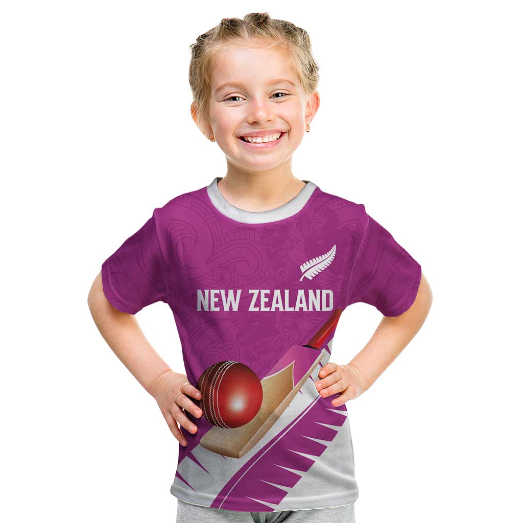 Custom New Zealand Cricket Kid T Shirt Kiwi Birds Haka Dance Pink Fern Sporty Style