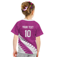 Custom New Zealand Cricket Kid T Shirt Kiwi Birds Haka Dance Pink Fern Sporty Style LT03 - Polynesian Pride