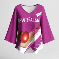 Custom New Zealand Cricket Kimono Sleeve Blouse Kiwi Birds Haka Dance Pink Fern Sporty Style LT03 Female Pink - Polynesian Pride