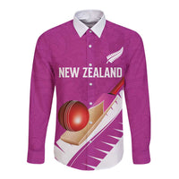 Custom New Zealand Cricket Long Sleeve Button Shirt Kiwi Birds Haka Dance Pink Fern Sporty Style LT03 Unisex Pink - Polynesian Pride