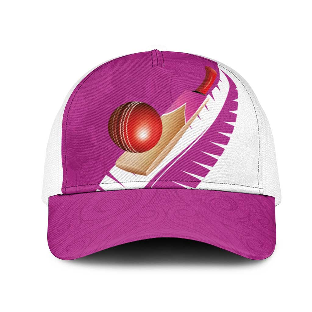 New Zealand Cricket Mesh Trucker Cap Kiwi Birds Haka Dance Pink Fern Sporty Style LT03 One Size White Pink - Polynesian Pride