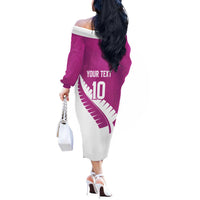 Custom New Zealand Cricket Off The Shoulder Long Sleeve Dress Kiwi Birds Haka Dance Pink Fern Sporty Style LT03 - Polynesian Pride