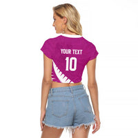 Custom New Zealand Cricket Raglan Cropped T Shirt Kiwi Birds Haka Dance Pink Fern Sporty Style LT03 - Polynesian Pride