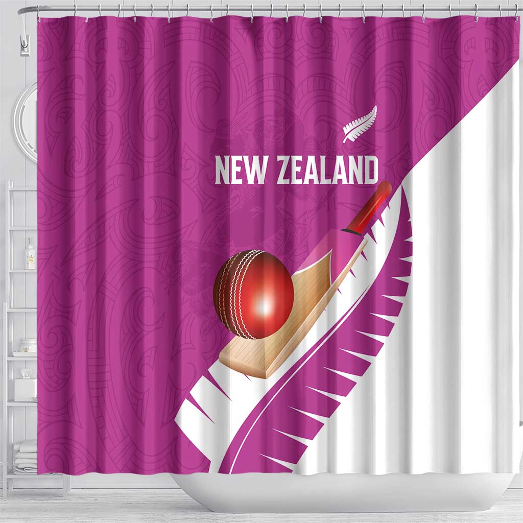 New Zealand Cricket Shower Curtain Kiwi Birds Haka Dance Pink Fern Sporty Style