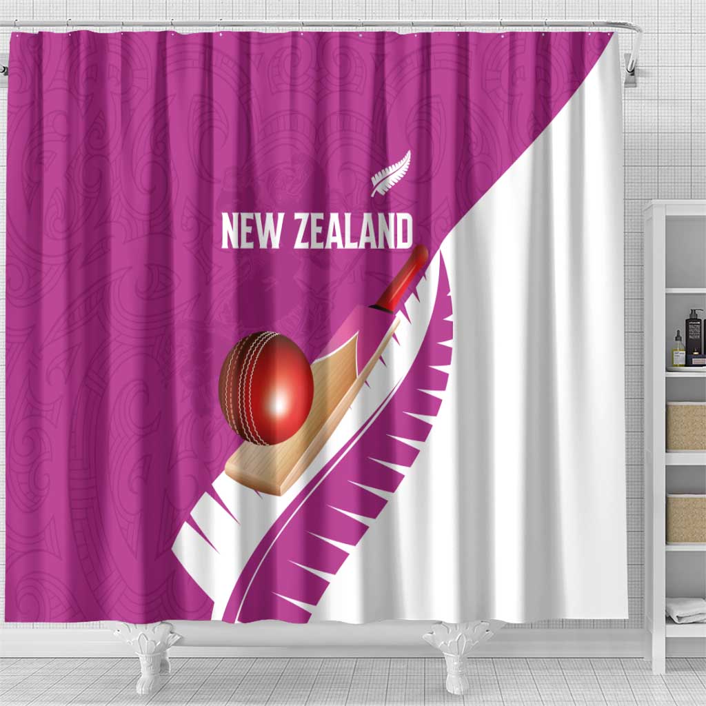 New Zealand Cricket Shower Curtain Kiwi Birds Haka Dance Pink Fern Sporty Style