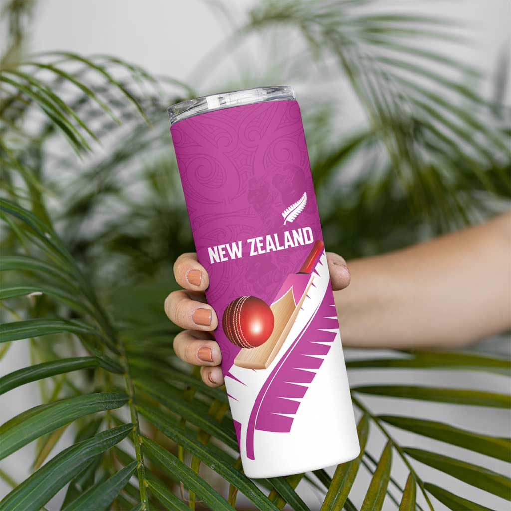 Custom New Zealand Cricket Skinny Tumbler Kiwi Birds Haka Dance Pink Fern Sporty Style LT03 - Polynesian Pride