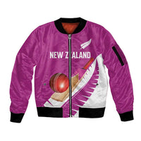 Custom New Zealand Cricket Sleeve Zip Bomber Jacket Kiwi Birds Haka Dance Pink Fern Sporty Style LT03 Unisex Pink - Polynesian Pride