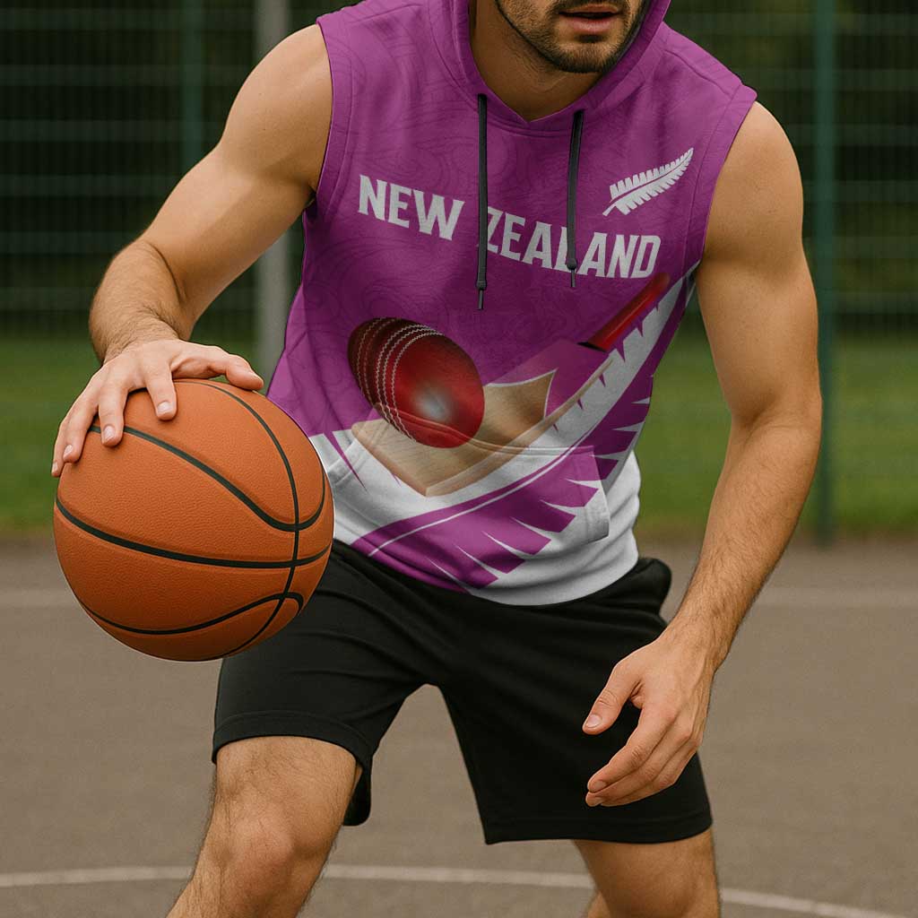 Custom New Zealand Cricket Sleeveless Hoodie Kiwi Birds Haka Dance Pink Fern Sporty Style LT03 - Polynesian Pride