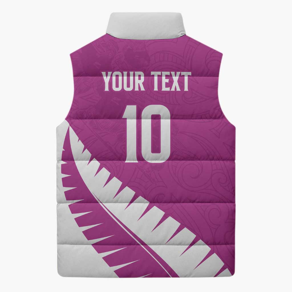 Custom New Zealand Cricket Sleeveless Puffer Jacket Kiwi Birds Haka Dance Pink Fern Sporty Style LT03 - Polynesian Pride