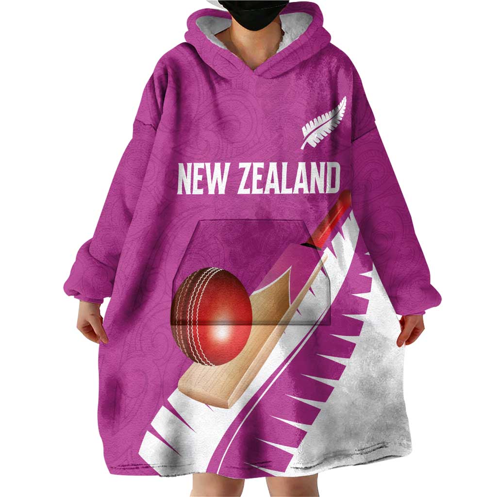 Custom New Zealand Cricket Wearable Blanket Hoodie Kiwi Birds Haka Dance Pink Fern Sporty Style LT03 - Polynesian Pride