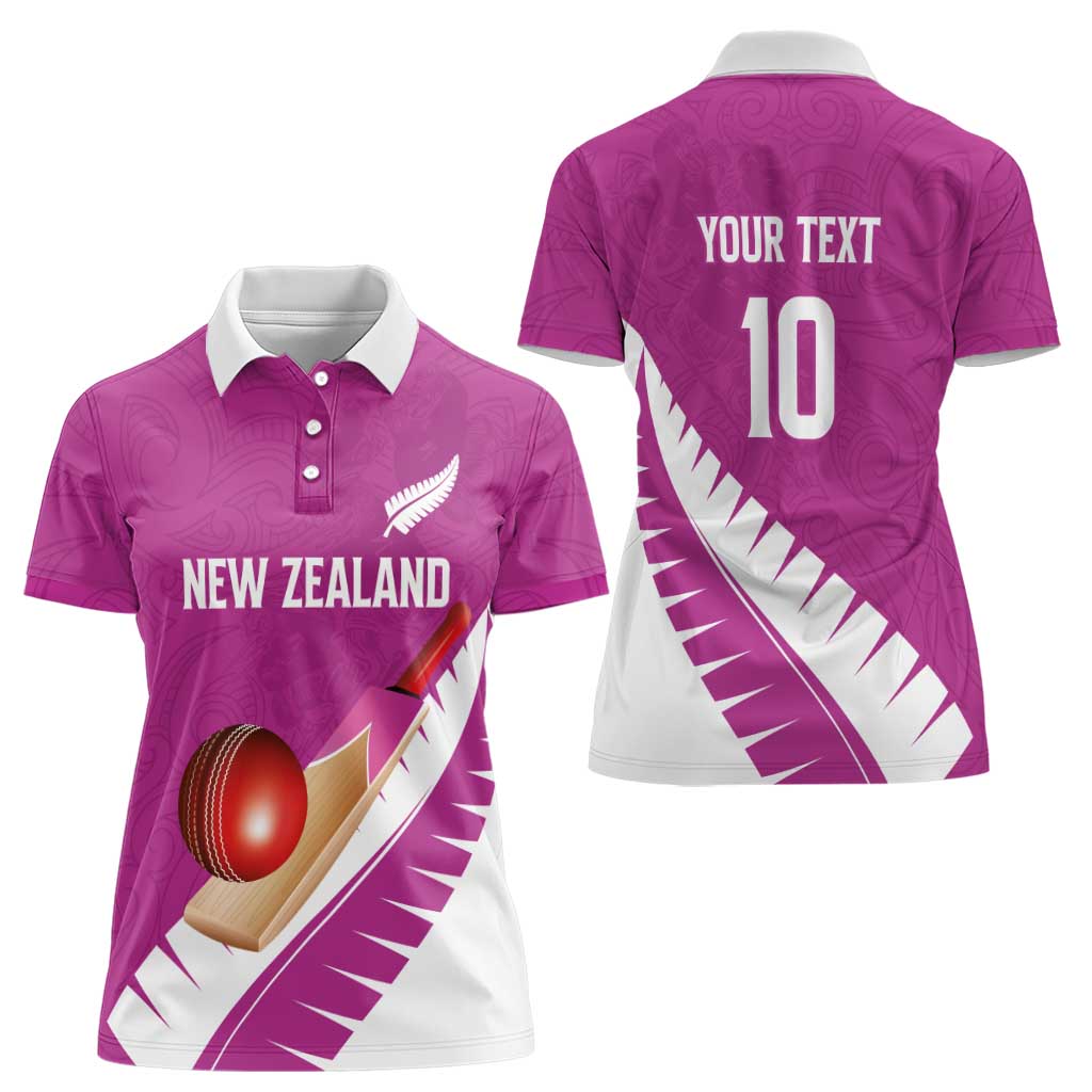 Custom New Zealand Cricket Women Polo Shirt Kiwi Birds Haka Dance Pink Fern Sporty Style