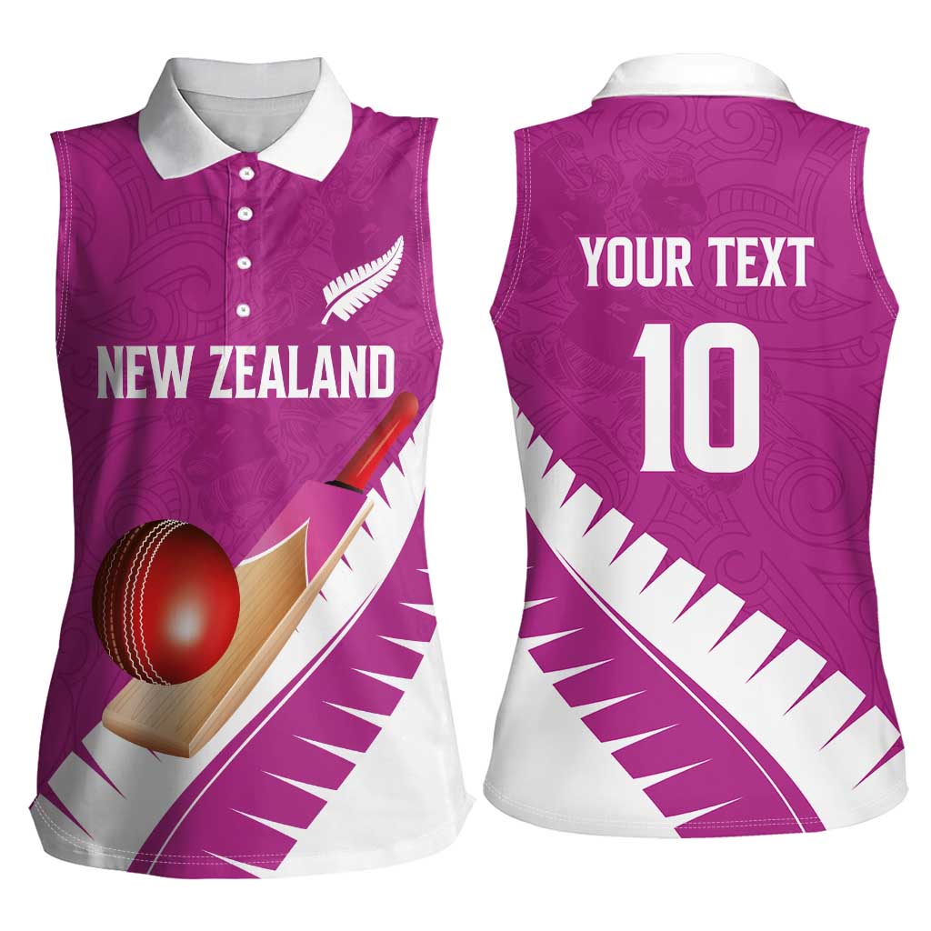 Custom New Zealand Cricket Women Sleeveless Polo Shirt Kiwi Birds Haka Dance Pink Fern Sporty Style LT03 - Polynesian Pride