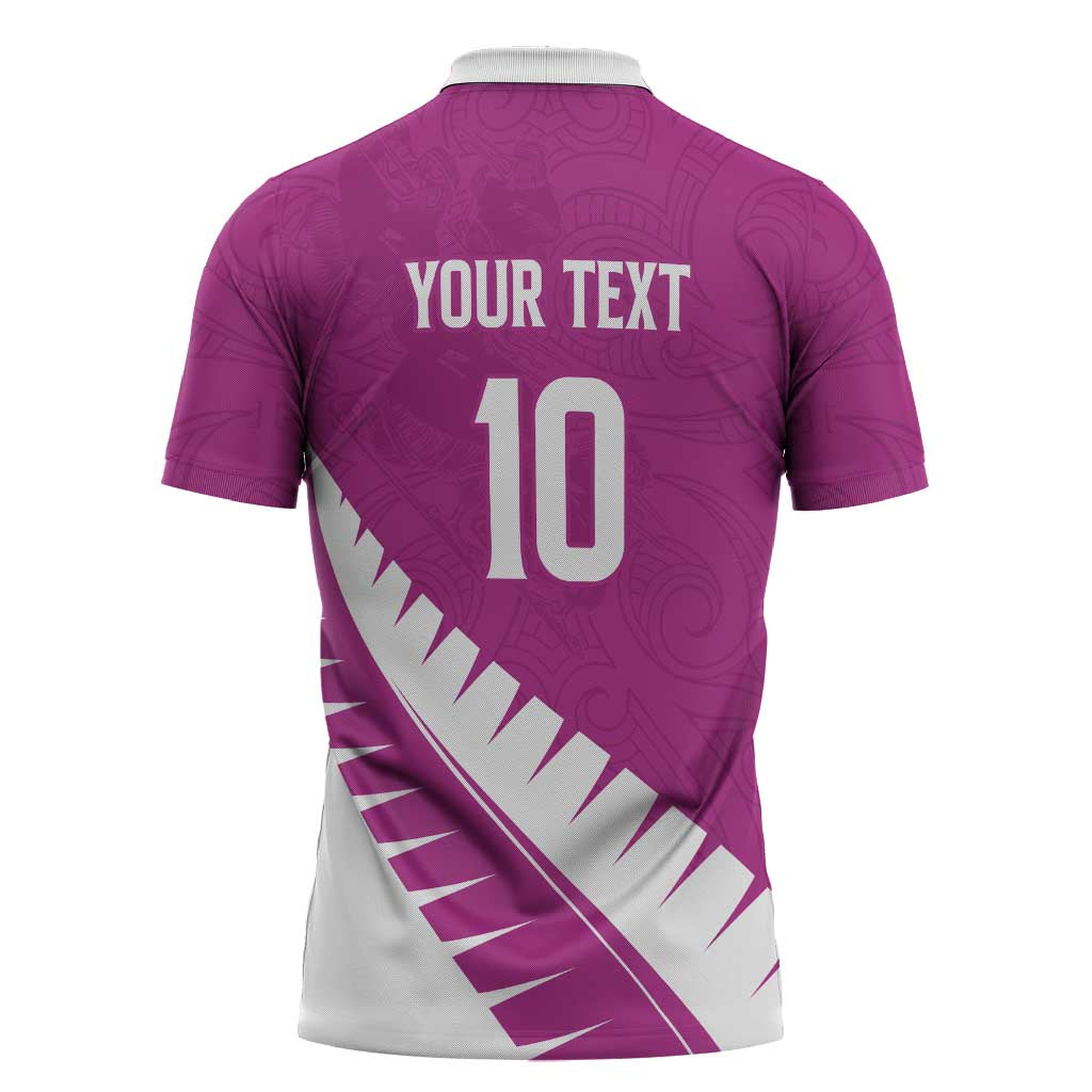Custom New Zealand Cricket Zipper Polo Shirt Kiwi Birds Haka Dance Pink Fern Sporty Style LT03 - Polynesian Pride