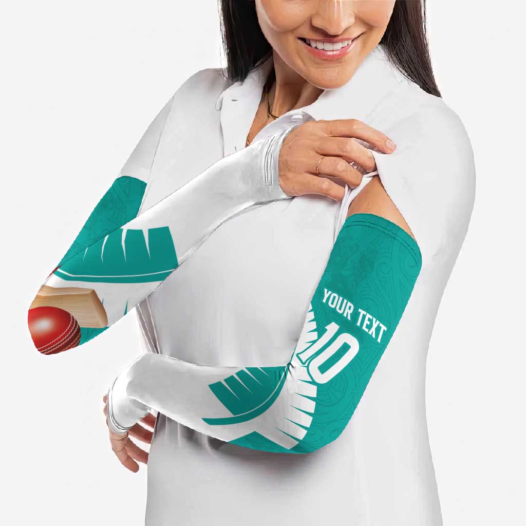 Custom New Zealand Cricket Arm Sleeves Kiwi Birds Haka Dance Turquoise Fern Sporty Style LT03 - Polynesian Pride