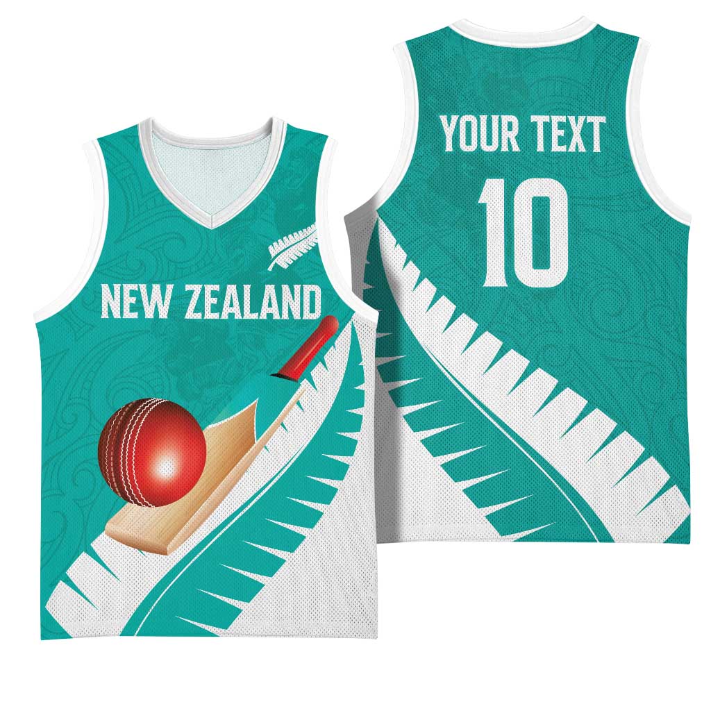 Custom New Zealand Cricket Basketball Jersey Kiwi Birds Haka Dance Turquoise Fern Sporty Style LT03 - Polynesian Pride