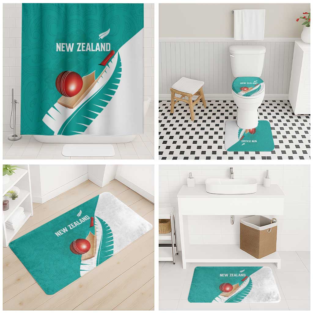 New Zealand Cricket Bathroom Set Kiwi Birds Haka Dance Turquoise Fern Sporty Style LT03 - Polynesian Pride