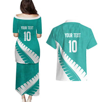 Custom New Zealand Cricket Couples Matching Puletasi and Hawaiian Shirt Kiwi Birds Haka Dance Turquoise Fern Sporty Style LT03 - Polynesian Pride
