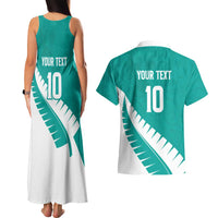 Custom New Zealand Cricket Couples Matching Tank Maxi Dress and Hawaiian Shirt Kiwi Birds Haka Dance Turquoise Fern Sporty Style LT03 - Polynesian Pride