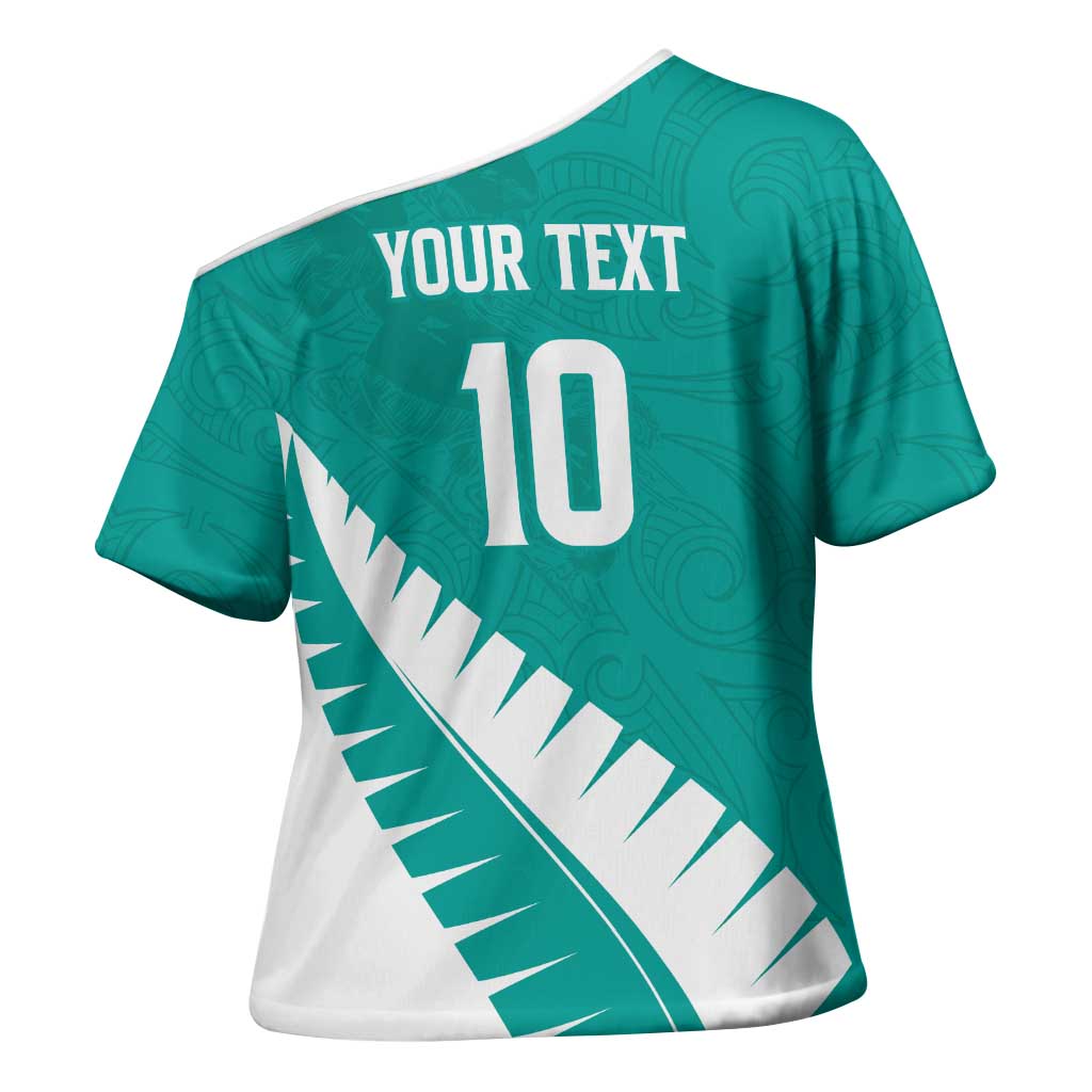 Custom New Zealand Cricket Cross Shoulder Shirt Kiwi Birds Haka Dance Turquoise Fern Sporty Style LT03 - Polynesian Pride