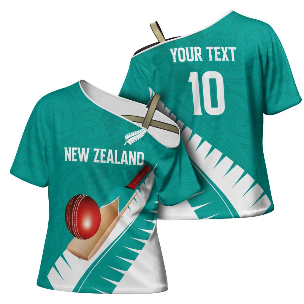 Custom New Zealand Cricket Cross Shoulder Shirt Kiwi Birds Haka Dance Turquoise Fern Sporty Style LT03 - Polynesian Pride