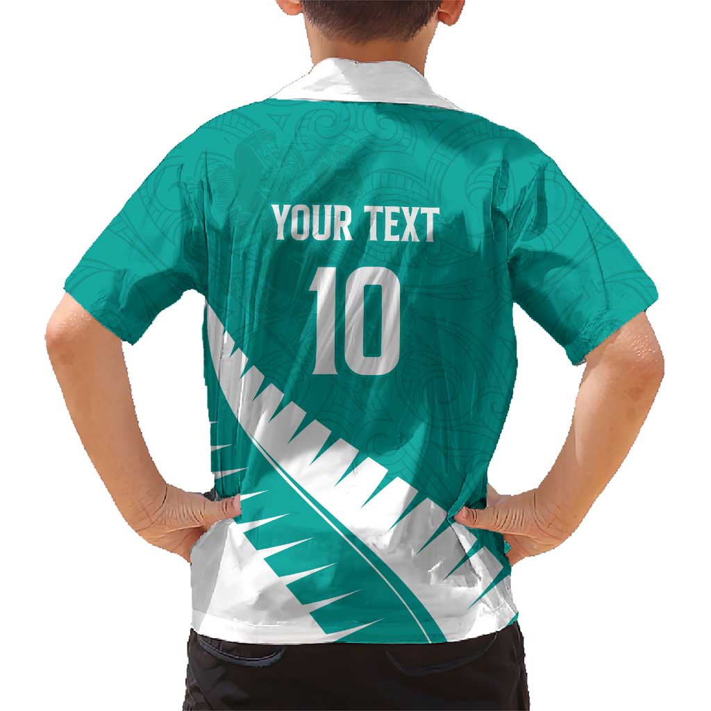 Custom New Zealand Cricket Family Matching Long Sleeve Bodycon Dress and Hawaiian Shirt Kiwi Birds Haka Dance Turquoise Fern Sporty Style LT03 - Polynesian Pride