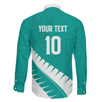 Custom New Zealand Cricket Family Matching Off The Shoulder Long Sleeve Dress and Hawaiian Shirt Kiwi Birds Haka Dance Turquoise Fern Sporty Style LT03 - Polynesian Pride