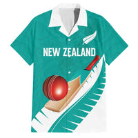 Custom New Zealand Cricket Family Matching Off Shoulder Short Dress and Hawaiian Shirt Kiwi Birds Haka Dance Turquoise Fern Sporty Style LT03 Dad's Shirt - Short Sleeve Turquoise - Polynesian Pride