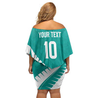 Custom New Zealand Cricket Family Matching Off Shoulder Short Dress and Hawaiian Shirt Kiwi Birds Haka Dance Turquoise Fern Sporty Style LT03 - Polynesian Pride