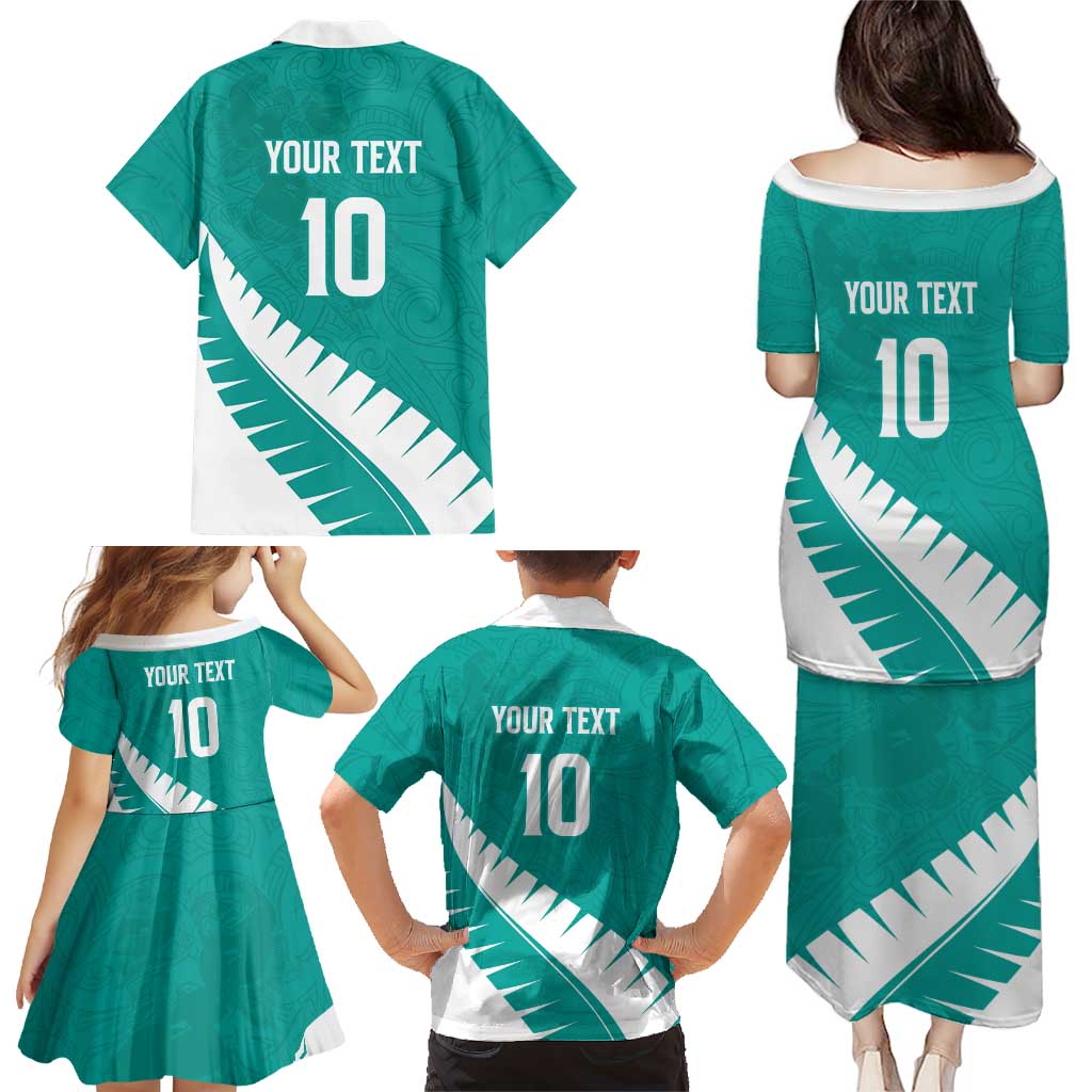 Custom New Zealand Cricket Family Matching Puletasi and Hawaiian Shirt Kiwi Birds Haka Dance Turquoise Fern Sporty Style LT03 - Polynesian Pride
