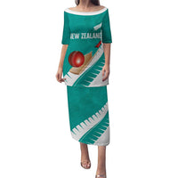 Custom New Zealand Cricket Family Matching Puletasi and Hawaiian Shirt Kiwi Birds Haka Dance Turquoise Fern Sporty Style LT03 Mom's Dress Turquoise - Polynesian Pride