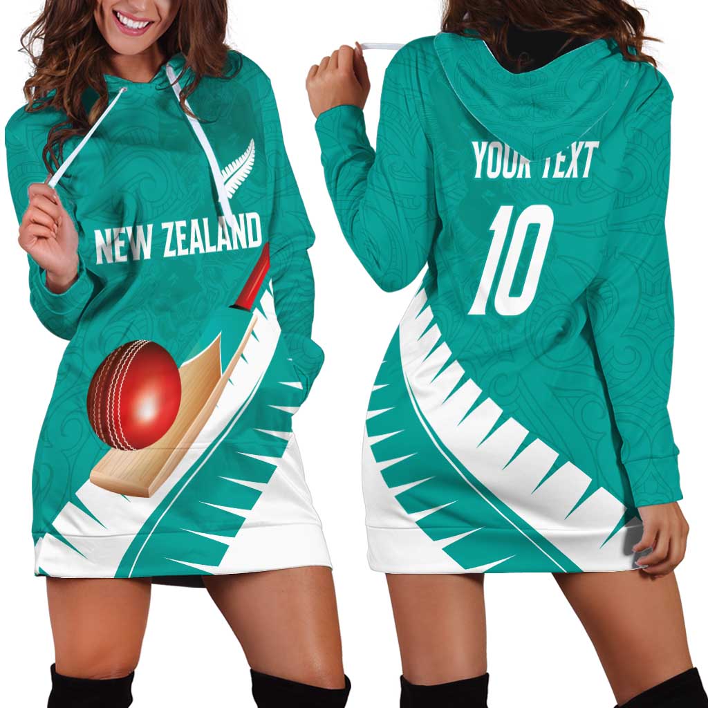 Custom New Zealand Cricket Hoodie Dress Kiwi Birds Haka Dance Turquoise Fern Sporty Style LT03 - Polynesian Pride