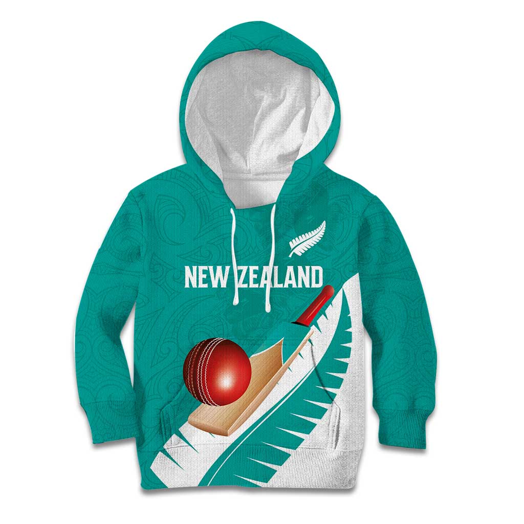 Custom New Zealand Cricket Kid Hoodie Kiwi Birds Haka Dance Turquoise Fern Sporty Style LT03 Hoodie Turquoise - Polynesian Pride