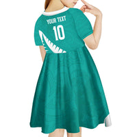 Custom New Zealand Cricket Kid Short Sleeve Dress Kiwi Birds Haka Dance Turquoise Fern Sporty Style LT03 - Polynesian Pride