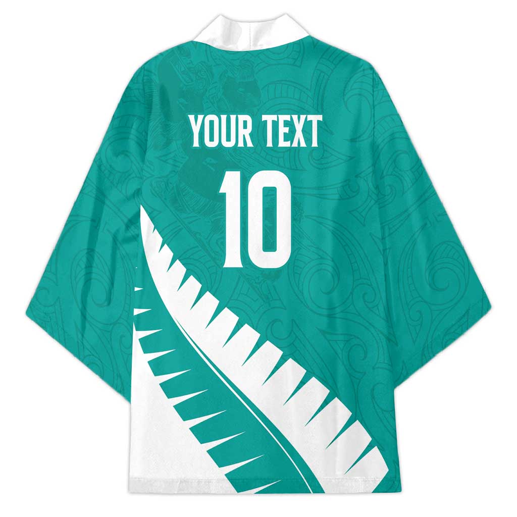 Custom New Zealand Cricket Kimono Kiwi Birds Haka Dance Turquoise Fern Sporty Style LT03 - Polynesian Pride