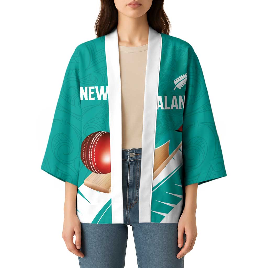 Custom New Zealand Cricket Kimono Kiwi Birds Haka Dance Turquoise Fern Sporty Style LT03 - Polynesian Pride