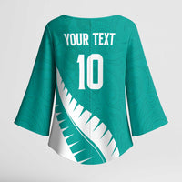 Custom New Zealand Cricket Kimono Sleeve Blouse Kiwi Birds Haka Dance Turquoise Fern Sporty Style LT03 - Polynesian Pride
