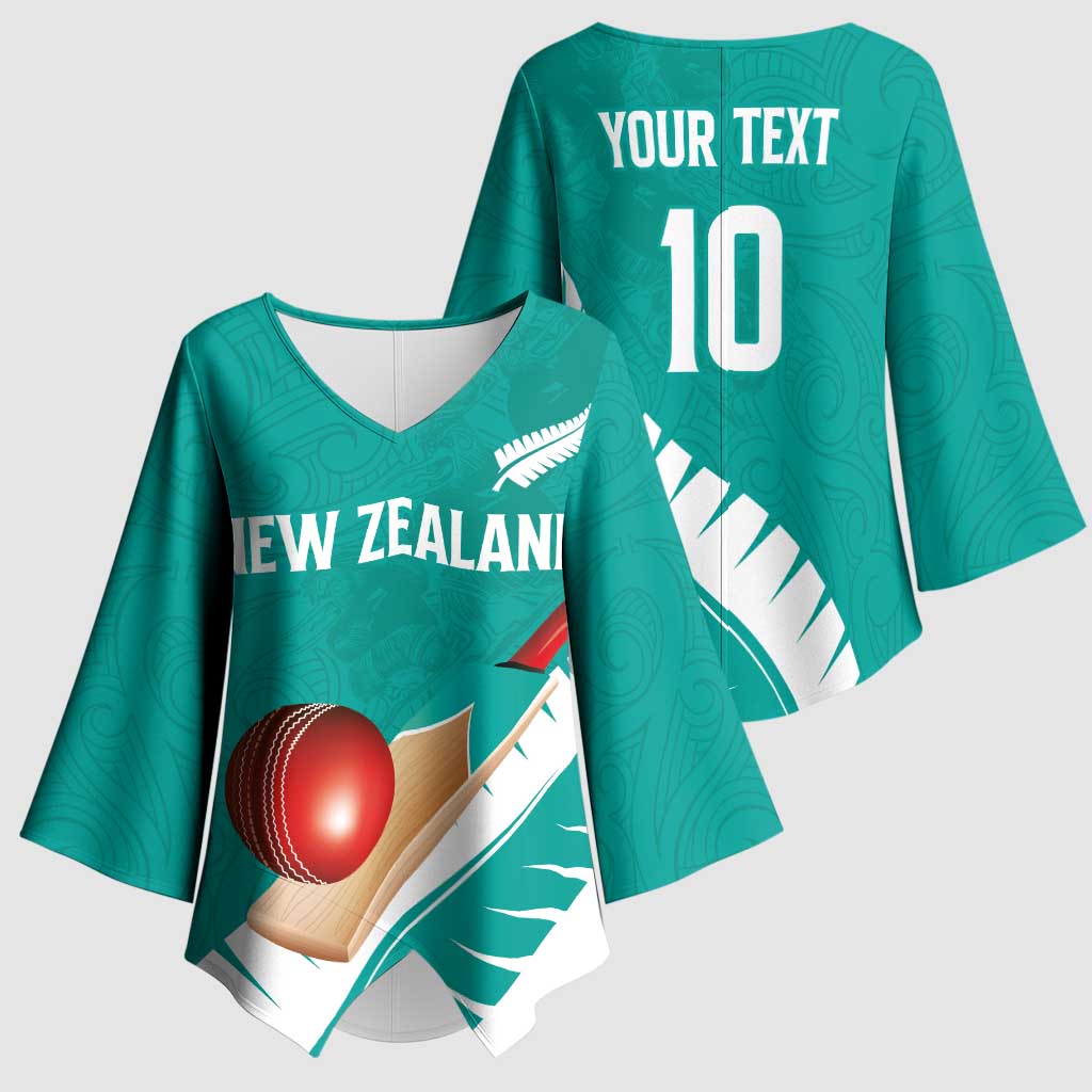 Custom New Zealand Cricket Kimono Sleeve Blouse Kiwi Birds Haka Dance Turquoise Fern Sporty Style LT03 - Polynesian Pride