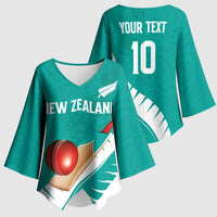 Custom New Zealand Cricket Kimono Sleeve Blouse Kiwi Birds Haka Dance Turquoise Fern Sporty Style LT03 - Polynesian Pride