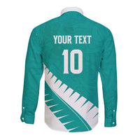 Custom New Zealand Cricket Long Sleeve Button Shirt Kiwi Birds Haka Dance Turquoise Fern Sporty Style LT03 - Polynesian Pride