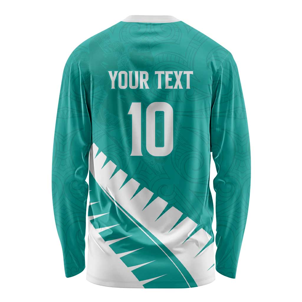 Custom New Zealand Cricket Long Sleeve Shirt Kiwi Birds Haka Dance Turquoise Fern Sporty Style LT03 - Polynesian Pride