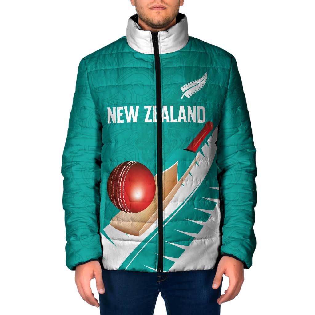 Custom New Zealand Cricket Padded Jacket Kiwi Birds Haka Dance Turquoise Fern Sporty Style