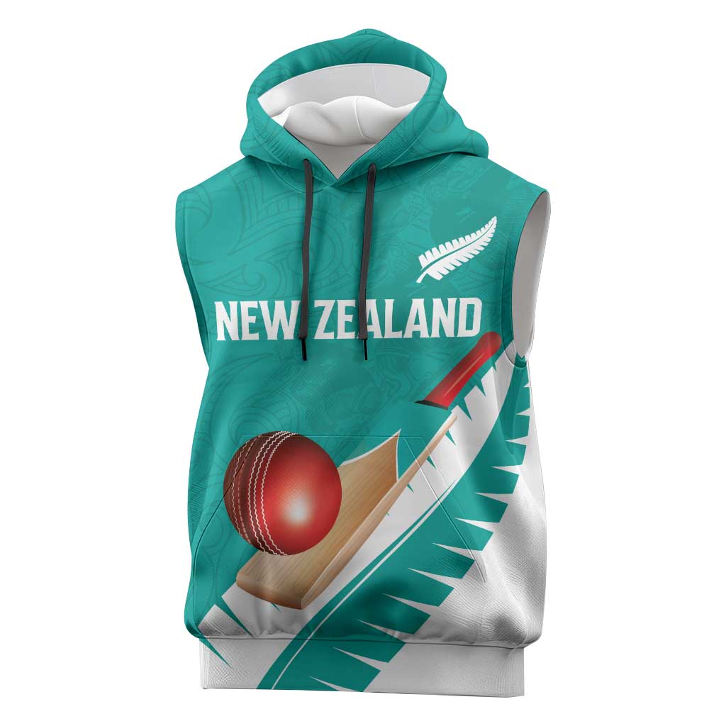 Custom New Zealand Cricket Sleeveless Hoodie Kiwi Birds Haka Dance Turquoise Fern Sporty Style LT03 Turquoise - Polynesian Pride