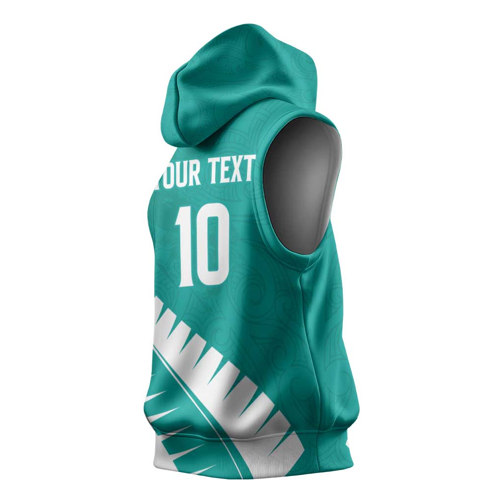 Custom New Zealand Cricket Sleeveless Hoodie Kiwi Birds Haka Dance Turquoise Fern Sporty Style LT03 - Polynesian Pride