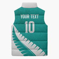 Custom New Zealand Cricket Sleeveless Puffer Jacket Kiwi Birds Haka Dance Turquoise Fern Sporty Style LT03 - Polynesian Pride