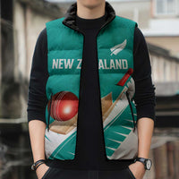 Custom New Zealand Cricket Sleeveless Puffer Jacket Kiwi Birds Haka Dance Turquoise Fern Sporty Style LT03 - Polynesian Pride