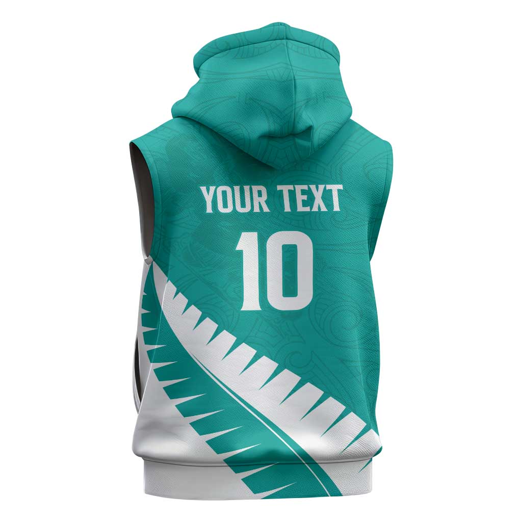 Custom New Zealand Cricket Sleeveless Zip Hoodie Kiwi Birds Haka Dance Turquoise Fern Sporty Style LT03 - Polynesian Pride