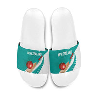 New Zealand Cricket Slide Sandals Kiwi Birds Haka Dance Turquoise Fern Sporty Style LT03 Turquoise - Polynesian Pride