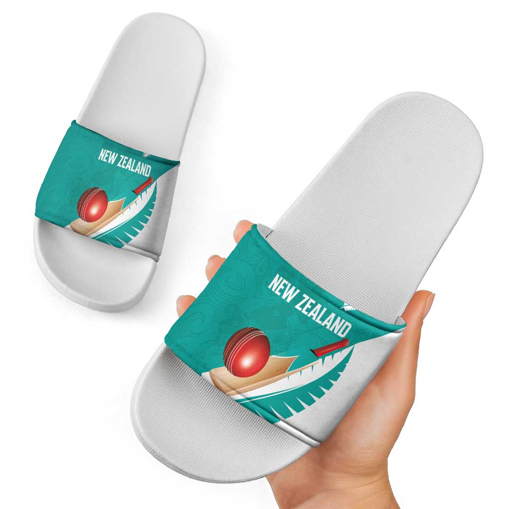 New Zealand Cricket Slide Sandals Kiwi Birds Haka Dance Turquoise Fern Sporty Style LT03 - Polynesian Pride