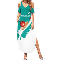Custom New Zealand Cricket Summer Maxi Dress Kiwi Birds Haka Dance Turquoise Fern Sporty Style LT03 Women Turquoise - Polynesian Pride